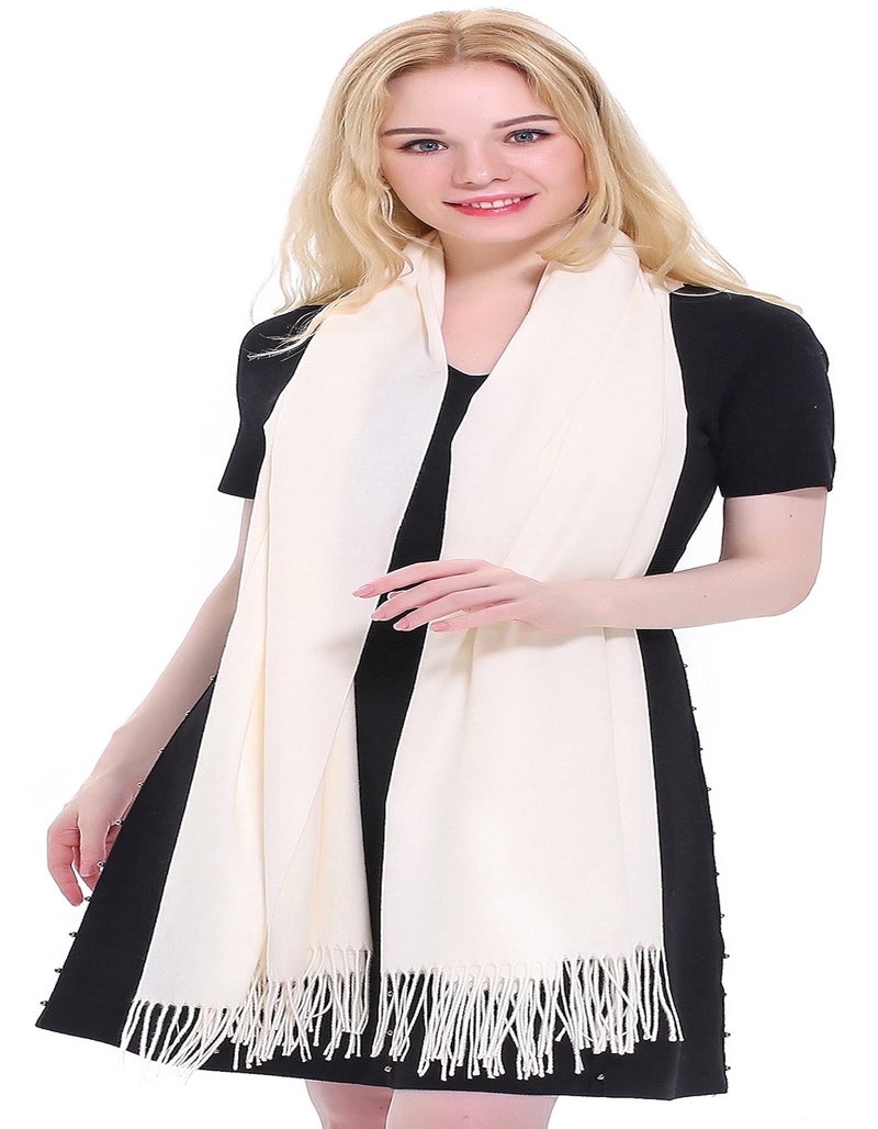 CJ Apparel Ivory Thick Solid Color Tassels Design Cotton Blend Shawl Scarf Wrap Stole Throw Head Wrap Pashmina New - Image 2